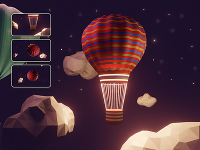 Fire Balloon 3d balloon blender cloud fire fireballoon interface low poly lowpoly night ui