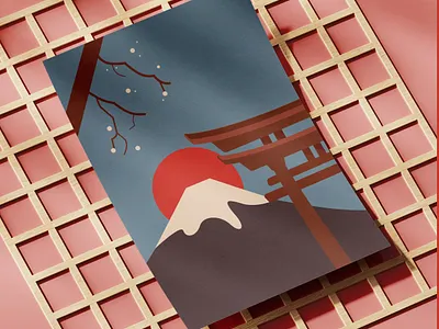Mount Fuji Japan | 30 Minute Design Challenge environment exploration illustration illustrator japan japanese art journey landscape landscape illustration mount fuji mountain nature nature illustration places poster art river sky sunset travel