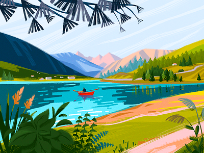 Rhaetian Alps Illustration alps art boat creative illustration design design studio digital art digital illustration digital painting graphic design illustration illustration art illustrator isolation landscape mountains nature spring swiss switzerland