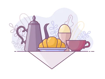 Breakfast breakfast coffe croissant cup design egg flowers food food illustration illustration illustrator lunch morning plants tasty vector