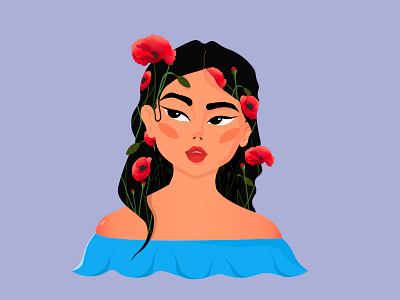Magnolina flowers girl illustration art illustrator poppy spring vector