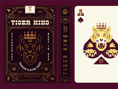 Tiger King Playing Card Deck ace of spades box cat crown custom type gold foil illustration logo monoline oklahoma packaging paw