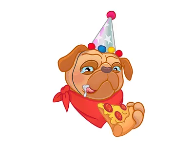 Birthday Boy animal birthday character design cute dog doodle emotion face flat food happy illustraion ipad mascot party pizza procreate pug sticker telegram