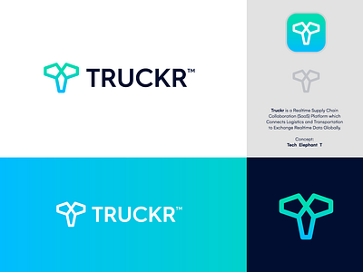 TRUCKR - Logo Design 🐘 animal logo brand identity branding creative logo data elephant logistic logo logo concept logo design movement platform saas supply chain t t monogram tech tracker transport truckr