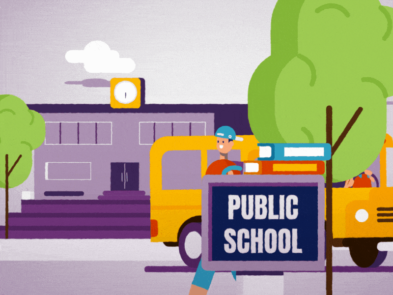 Schools & Communities First Funding Act I #1 2d character after effects animated video animation animation 2d animation studio character animation character design explainer video illustration motion design neighborhood plumcat studio school bus