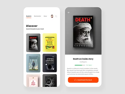 Audible Books App Concept aesthetic audible audiobook book library bookshelf bookshop bookstore concept design download app e book ecommerce gradients minimalist orange simple simple clean interface white