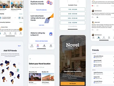 New Work app app design app ui book a meeting booking app calendar app coworking coworking app friends get out the vote meeting app meetings mobile app mobile design product design screen vote voting voting app