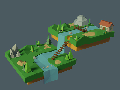 3D - Low Poly Game Environment Scene 3d 3d illustrator 3d ilustration 3d low poly blender blender 3d environment game game environment game illustration illustration low poly