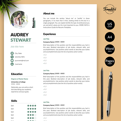Modern Resume for Word & Pages “Audrey Stewart” any job position best resume template clean resume cv for word cv modern resume cv template editable resume feminine resume modern resume perfect cv professional resume resume cv template resume for word resume template resume template etsy resume with cover resume with photo