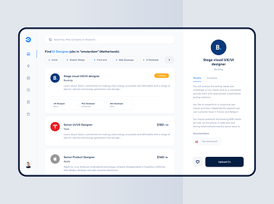 Job platform app dashboard job job platform light theme minimal software tablet ui user experience user interface ux web website white