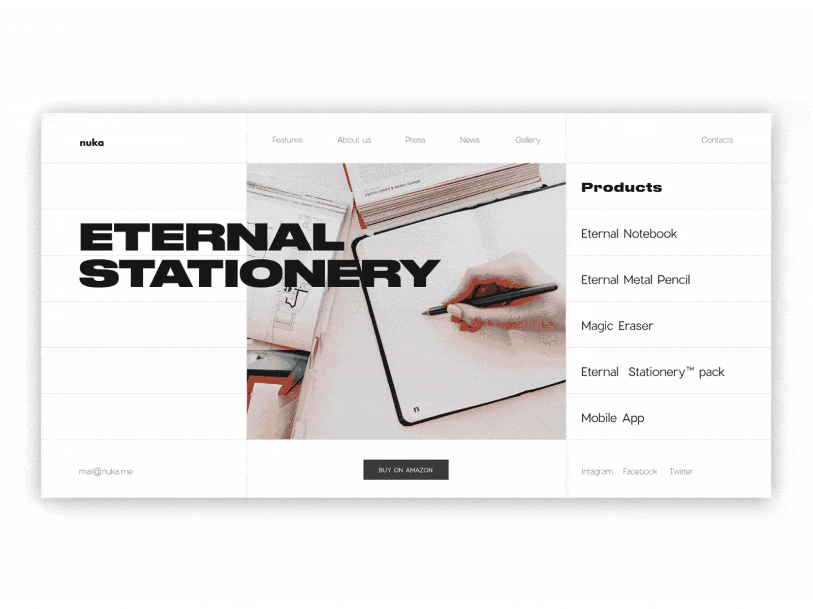Nuka Website amazon design eraser eternal eternity notebook nuka pages pencil product product design space spray startup stationery ui uidesign uiux web website