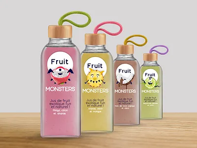 Drink Packaging 1/3 adobe character design cute drink ecology exotic fruits fruit fruit juice fruits glass illustrator juice logo logo design monsters natural packaging photoshop reusable wood