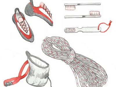 Climbign Spots Part 1 bouldering chalk bag climbing dust brush illustration illustrator line art rock climbing rope shoes
