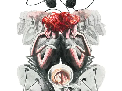 Unrequited Signals alternate character illustration illustrator ink portrait quantum shorts quantum shorts red hair satelite sci fi tara abrishami time universe watercolor woman