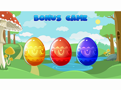 Bonus Game an egg animated animation bonus game chicken easter easter eggs forest gambling design game art game artist graphic design holiday illustration lake mushrooms nature slot machine trees vector