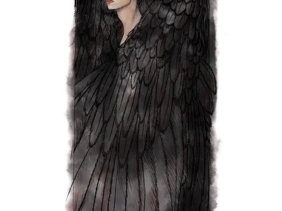 Dark Wings angel bald character demon handsome illustration illustrator line art man model penwork portrait