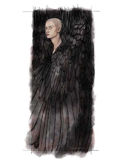 Dark Wings angel bald character demon handsome illustration illustrator line art man model penwork portrait