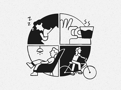 Quarantine Routine bike coffee home illustration illustrator line art quarantine relaxing sleep social distancing vector wfh