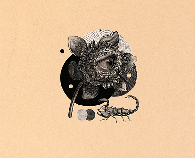 Quédate animals collage eye flower illustration scorpion