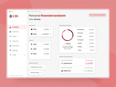 UBS Redesign Concept app app ui application chf concept dashboard design flat jeremy red redesign switzerland ubs web
