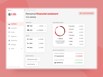 UBS Redesign Concept app app ui application chf concept dashboard design flat jeremy red redesign switzerland ubs web