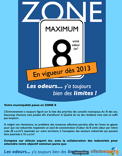 Zone 8 uo/m3 - Règlementation municipale affiche city law limited odor poster regulation