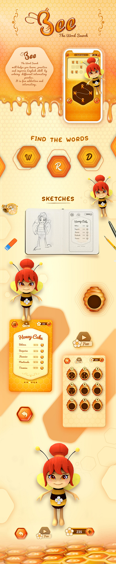 BEE the Word Search Game Artwork Design characterdesign design game design game ui graphic design icon design illustration ui ux