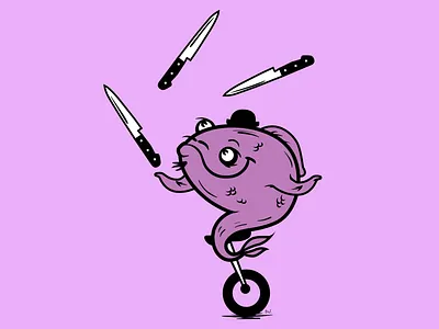 unicycle fish flat illustration vector