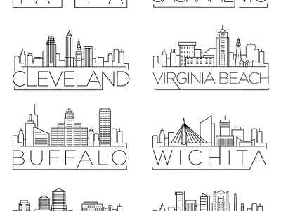 40 USA Cities Linear Skyline branding dashboard design flat icons graphic design icon icons icons design logo social media startup startup icon