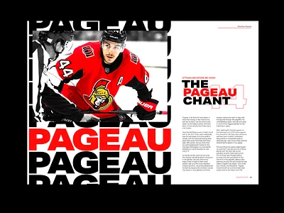 The Pageau Chant - Editorial Spread art design editorial editorial design experiment graphic design hockey ice hockey illustrator layout layout design nhl poster spread type typography