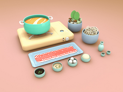 Shabu Shabu Time 3d 3d art 3d artist 3d artwork 3d food 3d illustration 3d model 3d modeling c4d cinema4d cinema4dart editorial food 3d food art food design food illustration illustration orange pink