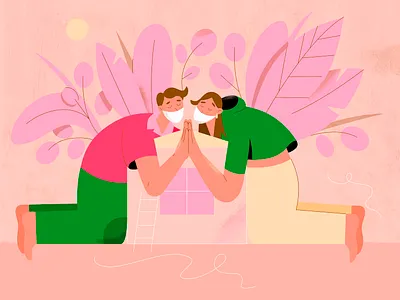 Couple at home character color colorful couple cute design home house illustration leaves man masks plants texture vector