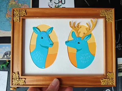 Teal cut-paper deer art cut paper deer illustration nature