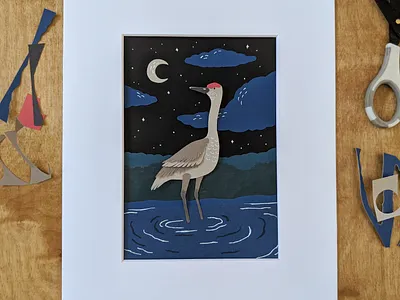 Cut paper Sandhill crane art crane cut paper handmade illustration nature paper paper art