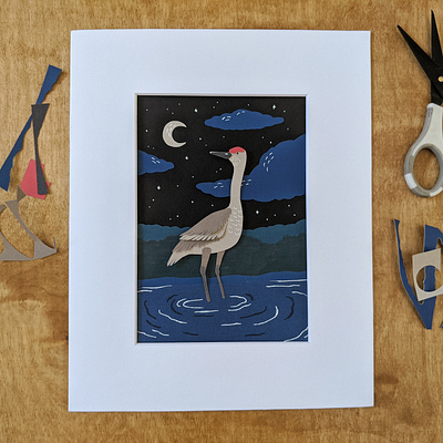 Cut paper Sandhill crane art crane cut paper handmade illustration nature paper paper art