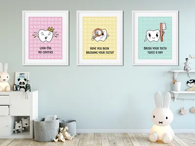 Dental office posters branding character characterdesign children childrens illustration dental clinic dentist doodles graphic design illustration kids illustration poster vector
