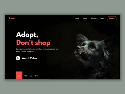 Paw. - Landing Page dailyui dog dog ui doggie doggo doggy dogs inspiration landing design landing page design landingpage pet pets ui ui design uidesign