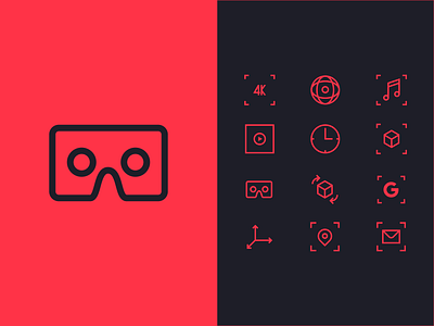 Icon Set for Inside Production 3d tour 4k brand identity brand identity designer clock cube dailyui design icon set iconography interface logo logotype pin red and black symbols ui ux video vr ar web