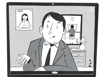 home office 50s black white cartoon coronavirus drawing editorial illustration fun illustration office onga stayhome