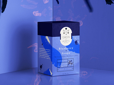 Qween of Hearts | Blueberry -Grape Religious Seduction aftereffects blue blueberry box branding branding design casestudy creative design grape illustrator logo photoshop purple tea