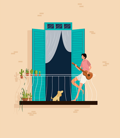 Boy with Guitar animation balcony vector boy boy in balcony vector boy vector boy with guitar vector design flat guitar icon illustration illustrator minimal vector
