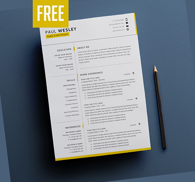 Resume Template and Cover Letter + Business Card - FREE business card cv resume free resume freebie minimal design print design psd resume psd template resume template stationery