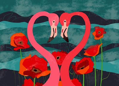 The Flamingos collaboration collage flamingo illustration love painting romance