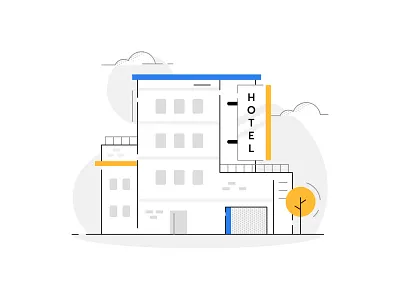 Please wait while we confirm your Hotel booking 🏨 booking building clouds guest home home stay hotel hotels illustration journey product travel tree