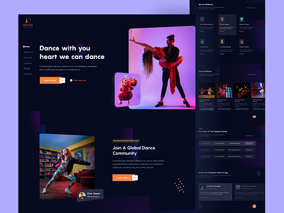 Dance Academy dark landing page template academy button card color dance dance academy dance party dancer dancing dark education girl minimal music party school training center typography ui ux web