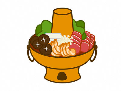 Instant-boiled Mutton beijing copper design food hot pot icon illustration logo mushroom mutton shabu shrimp tofu