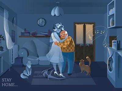 Grandma adobe illustrator art cats charactedesign cute art design family grandma grandpa home human illustration night people postcard quarantine room stay home stayhome vector