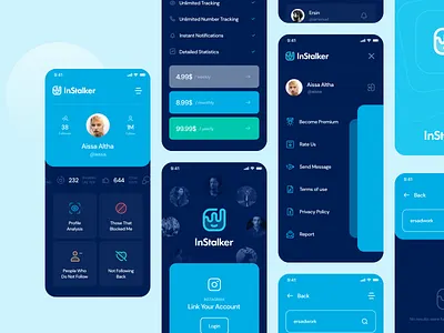 InStalker Mobile App app app design app designer app designers application blue design instagram logo logo design mobile mobile app mobile app design mobile design mobile ui stalk typography ui ux vector
