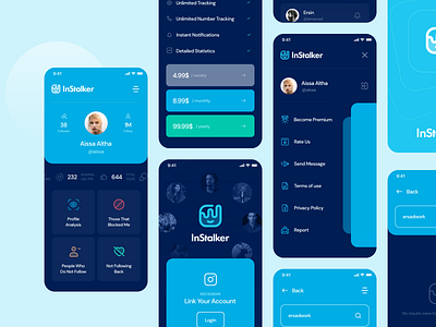 InStalker Mobile App app app design app designer app designers application blue design instagram logo logo design mobile mobile app mobile app design mobile design mobile ui stalk typography ui ux vector