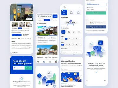 Real Estate Sale / Rent App home buy home sell illustration mobileappdesign property app realestate realestateapp rental app screens ui ux webdesign